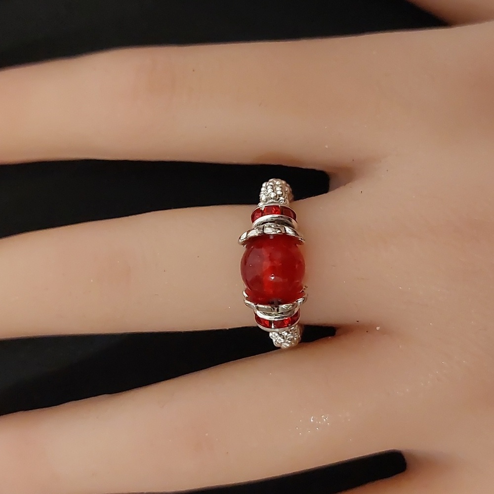 Handmade Beaded Ring w/Red Center Bead - Read Below For Size Info👇 - Picture 5 of 5
